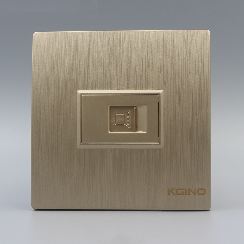 拉丝金86型1位CAT5E电脑插座香槟色单口RJ45网络模块网线插座面板