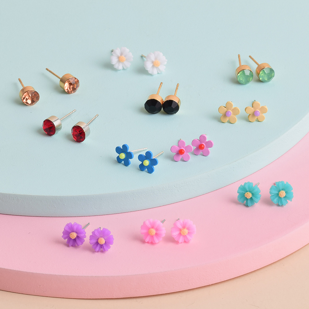 Mode Nouvelle Fleur De Strass Résine Géométrique 12 Paires De Boucles D&#39;oreilles Ensemble display picture 5