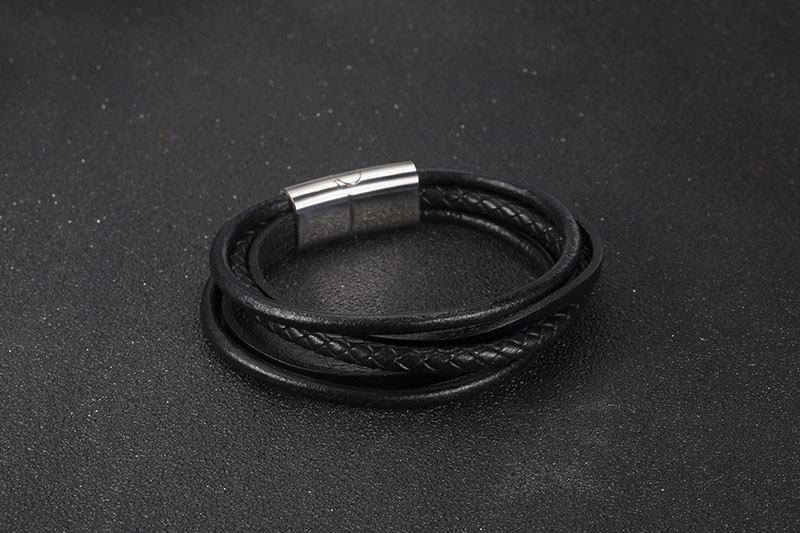 menu0027s multi-layer titanium steel handmade leather braided bracelet