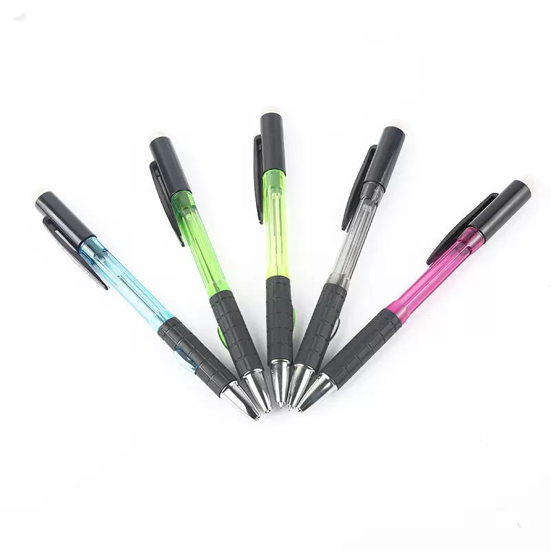 大款透明色侧按活动铅笔 旋转橡皮写字笔 塑料自动笔批发