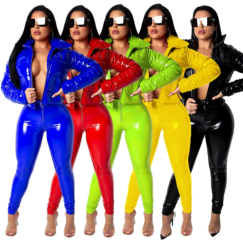 G4524 Европейская и американская Женская одежда, новое пальто из глянцевой кожи из искусственной кожи, пуховое пальто с хлопковой подкладкой, осень и зима, новое однотонное пальто