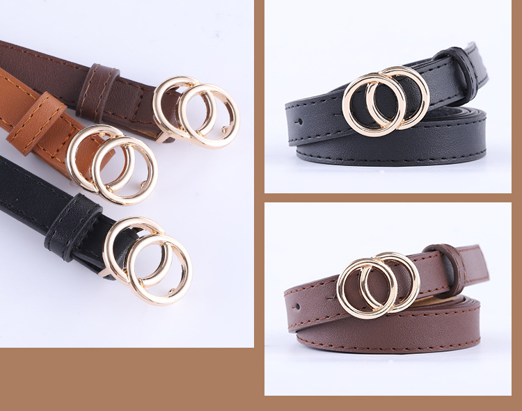 New Ladies Thin Belt Fashion Casual Decoration Jeans Belt Double Round Buckle Wholesale Nihaojewelry display picture 7