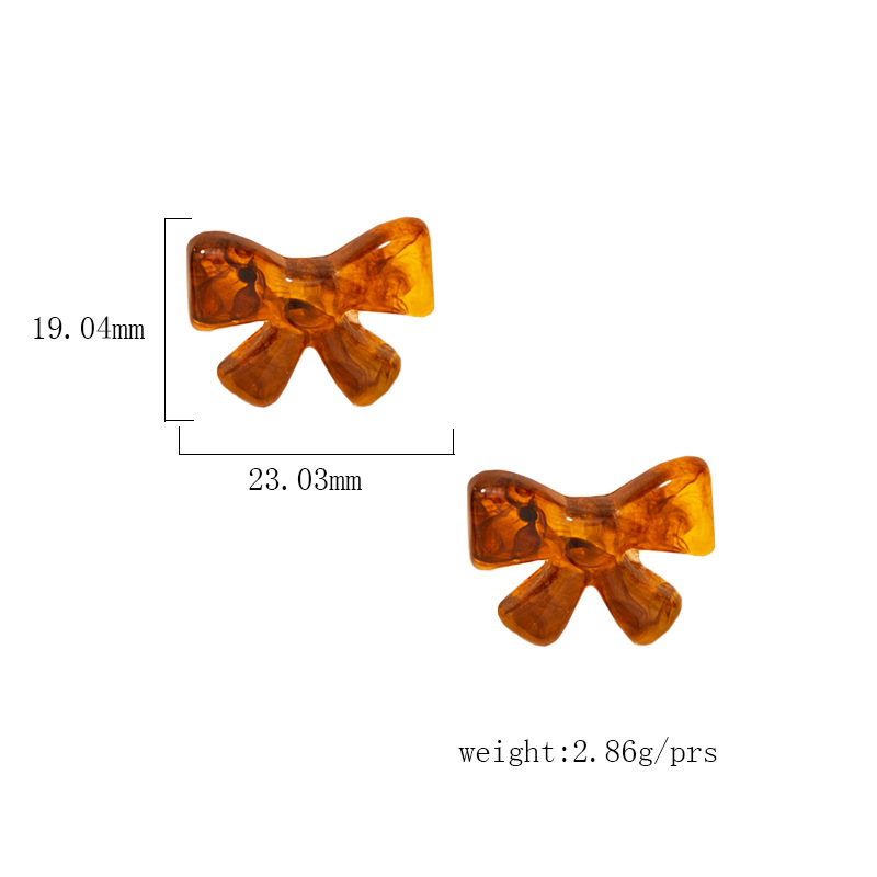 S925 Silver Needle Korean Retro Resin Amber Bow Earrings display picture 1