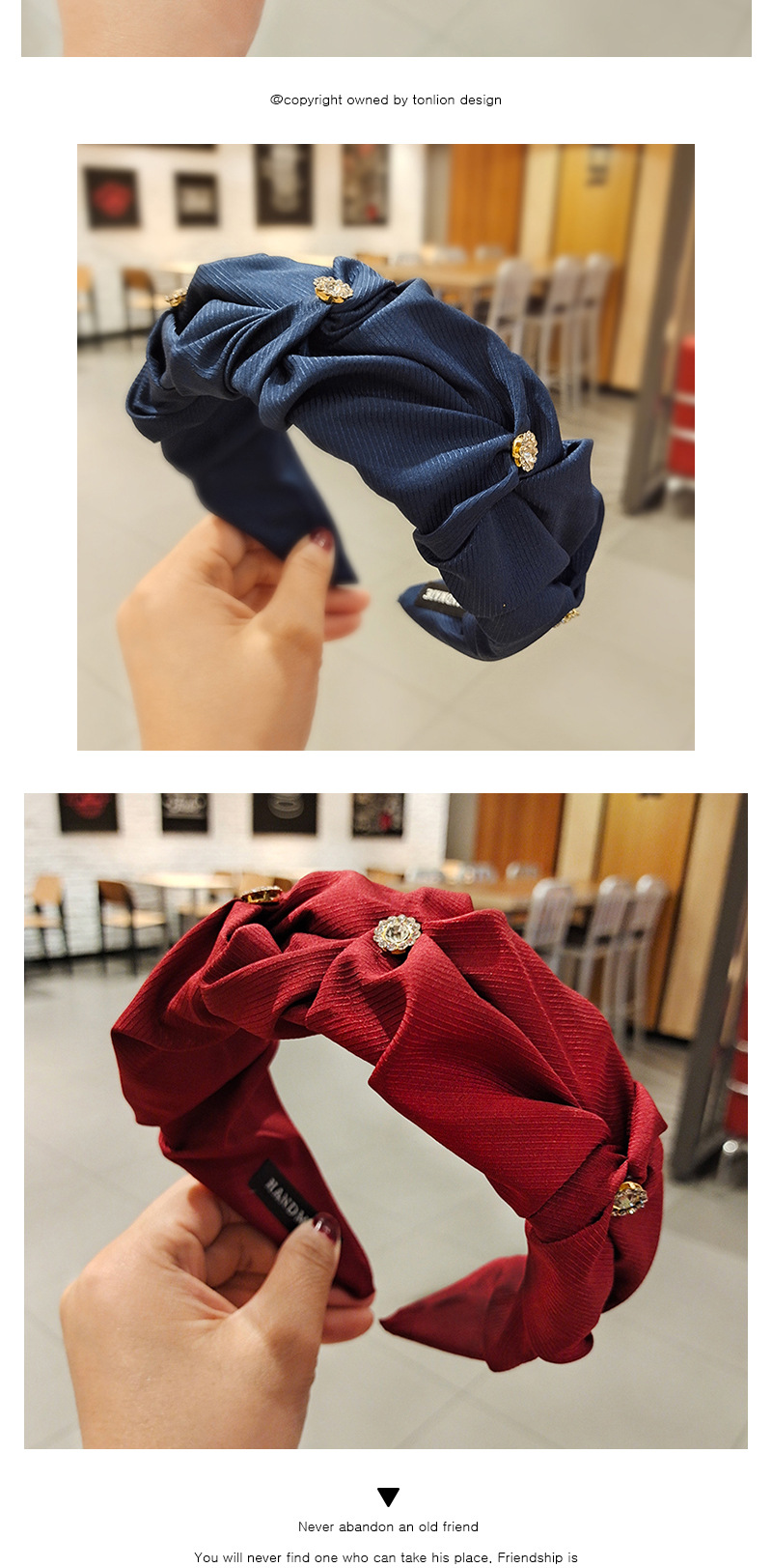 Korean Twill Flower Bud Rhinestone Folded Headband display picture 4
