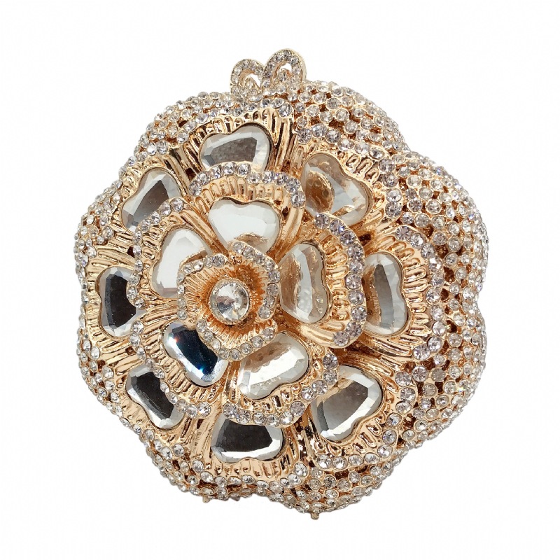 Túi clutch dạ hội kim loại đính kim cương, xách tay nữ thời trang dự tiệc — Màu đen, Đế Vàng Kim Cương, Nền vàng kim cương trắng, Màu bạc chi tiết 13
