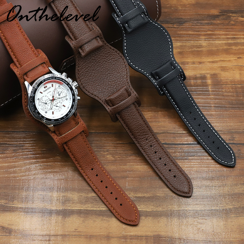 Nueva primera capa de cuero de vaca correa de reloj accesorios 18 20 22mm correa de reloj de cuero con la bandeja inferior en stock