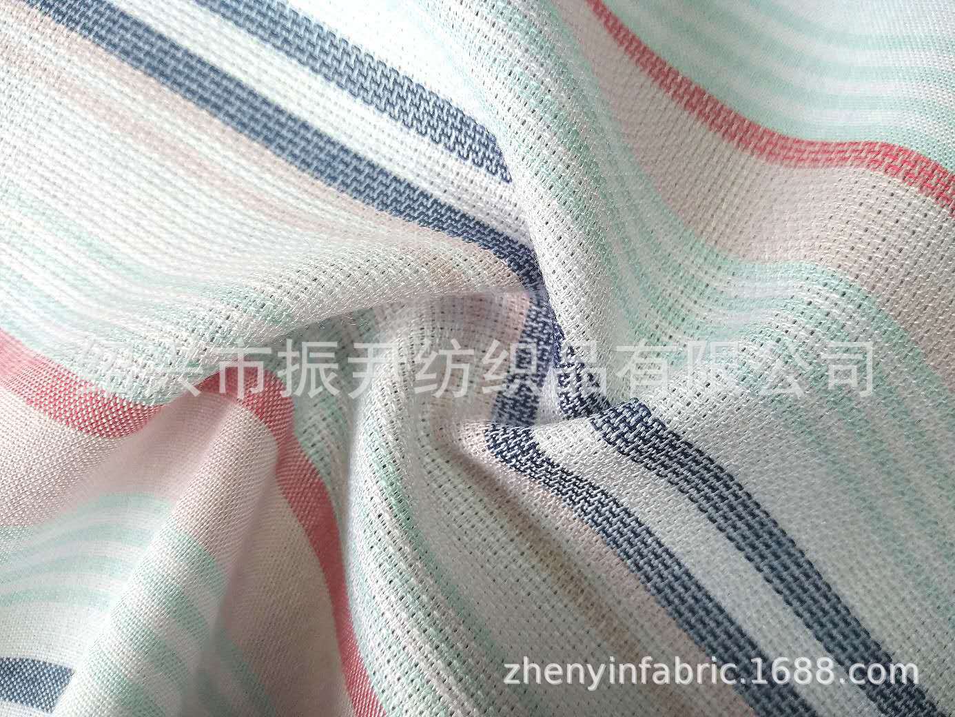 32S130克天丝人棉色织平纹条子彩条面料衬衫裙子面料