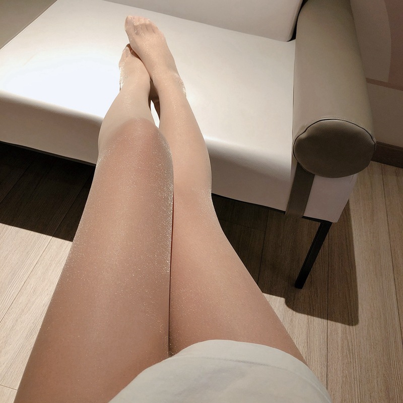 0D de primera línea de entrepierna perlado pantimedias invisibles sin costura T entrepierna deslumbrante flash medias pantimedias brillantes calcetines de seda de plata femenina