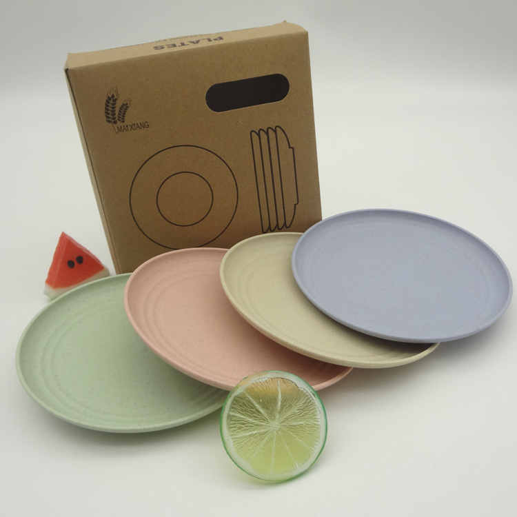 小麦秸秆水果盘 吐骨家用盘 甜品零食多用盘 赠品套装四件套盘子