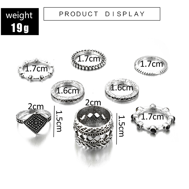 New Fashion Retro Black Diamond Ring 8 Piece Hollow Diamond Set Ring display picture 1