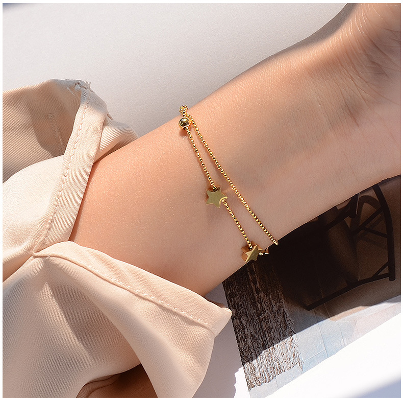 Multi-layer Five-pointed Star Rice Bead Simple Double-layer Star Titanium Steel Bracelet For Women display picture 11