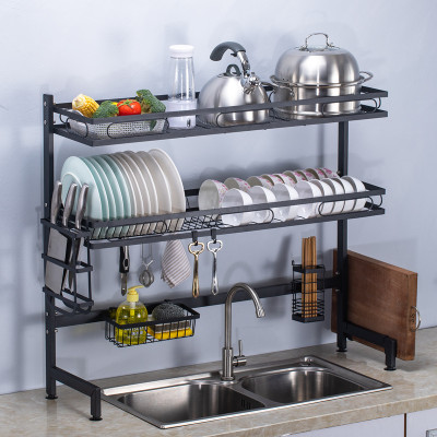 wholesale double-deck black Flume rack Rack water tank Drain shelf kitchen Shelf Amazon Kitchen Manufactor