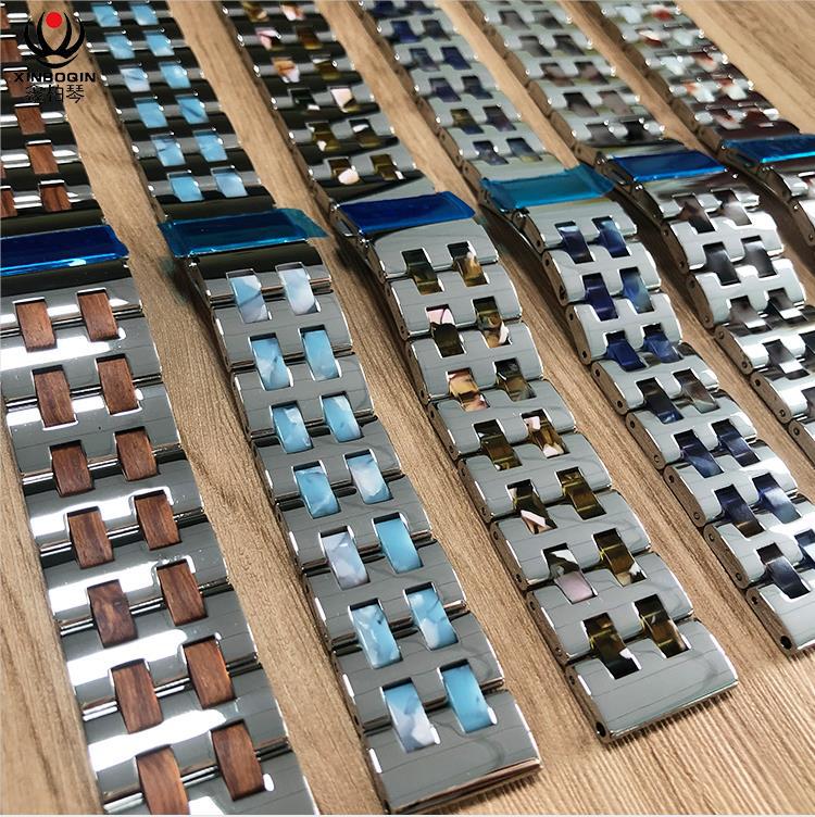 不锈钢苹果iwatch三星表带 不锈钢金属双排间树脂蝴蝶扣苹果表带