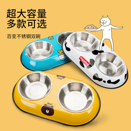 Pet stainless steel dog bowl Teddy food bowl dog bowl feeder double bowl non-slip cat bowl water bowl dog food supplies