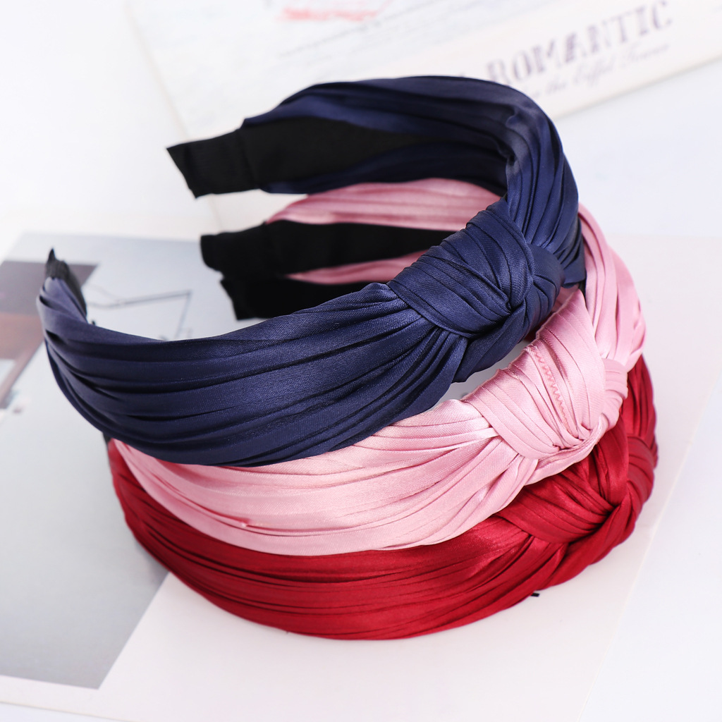 Knotted Wrinkled Headband Pure Color Wrinkled Headband Suppliers China display picture 1