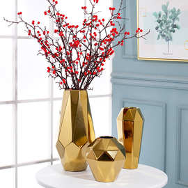厂家批发北欧工艺品插花花瓶 家居装饰摆件 金色陶瓷花瓶摆件