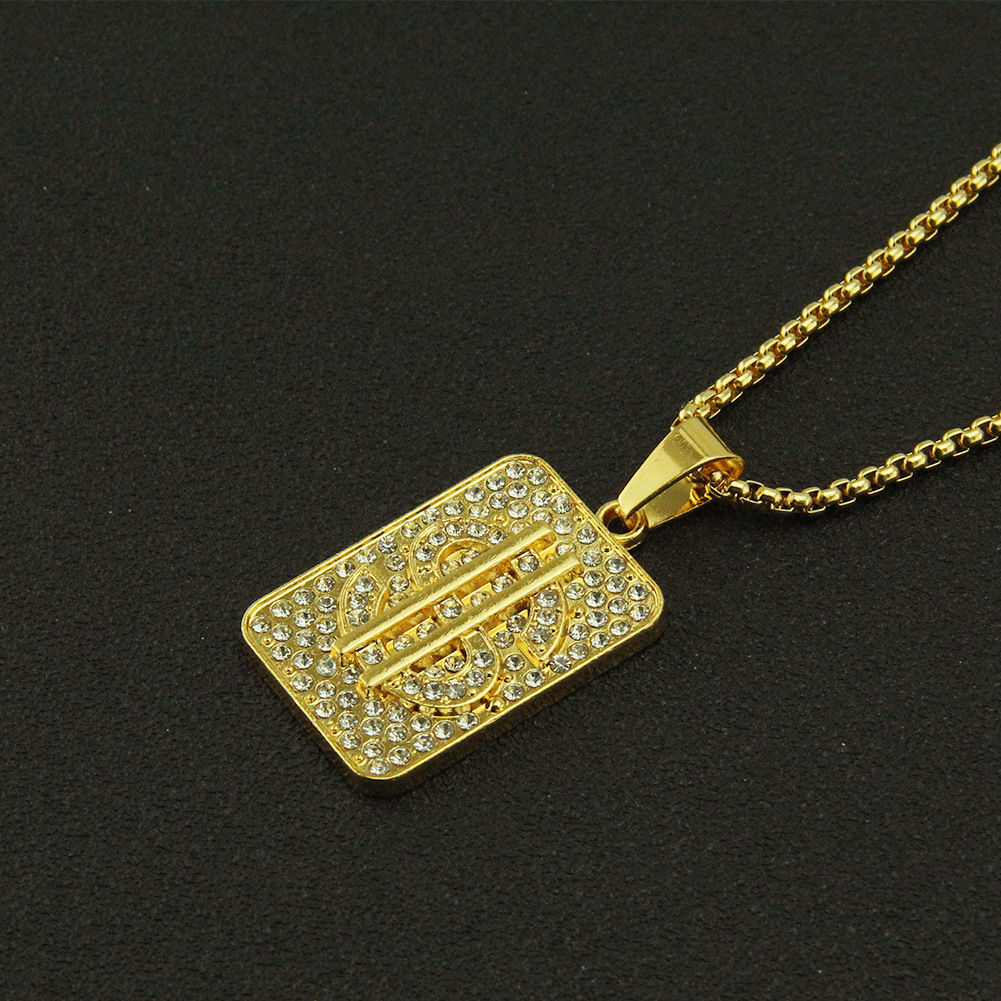 Collar De Aleación Con Colgante De Forma De Dólar Tachonado De Diamantes De Moda display picture 4