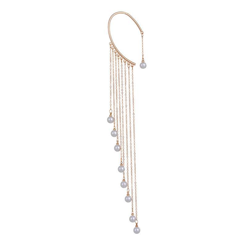 Pendientes largos de perlas estilo europeo para mujer_voghion.com