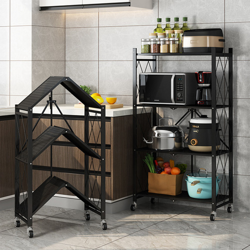 Installation-free folding kitchen storage rack rice cooker microwave oven kitchen supplies storage rack opens in one second