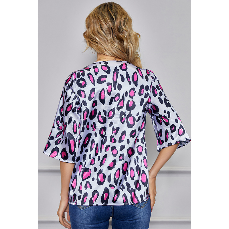 leopard print loose V-neck t-shirt  NSSA25943