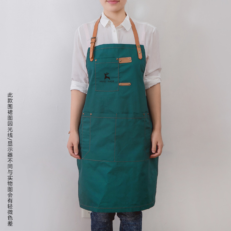 Pareja de moda coreana delantal de lona personalizado impreso LOGO leche té café cake shop hornear manicura trajes