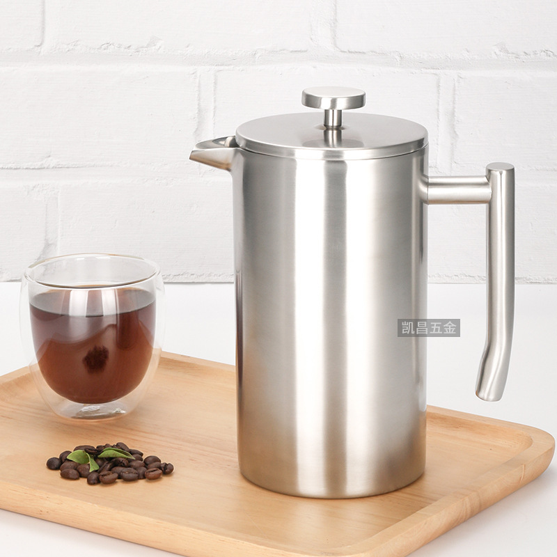 Stainless Steel French Press Double-Layer French Press Coffee Pot Heat-Resistant Tea Brewer Coffee Pot Manufacturer Customization
