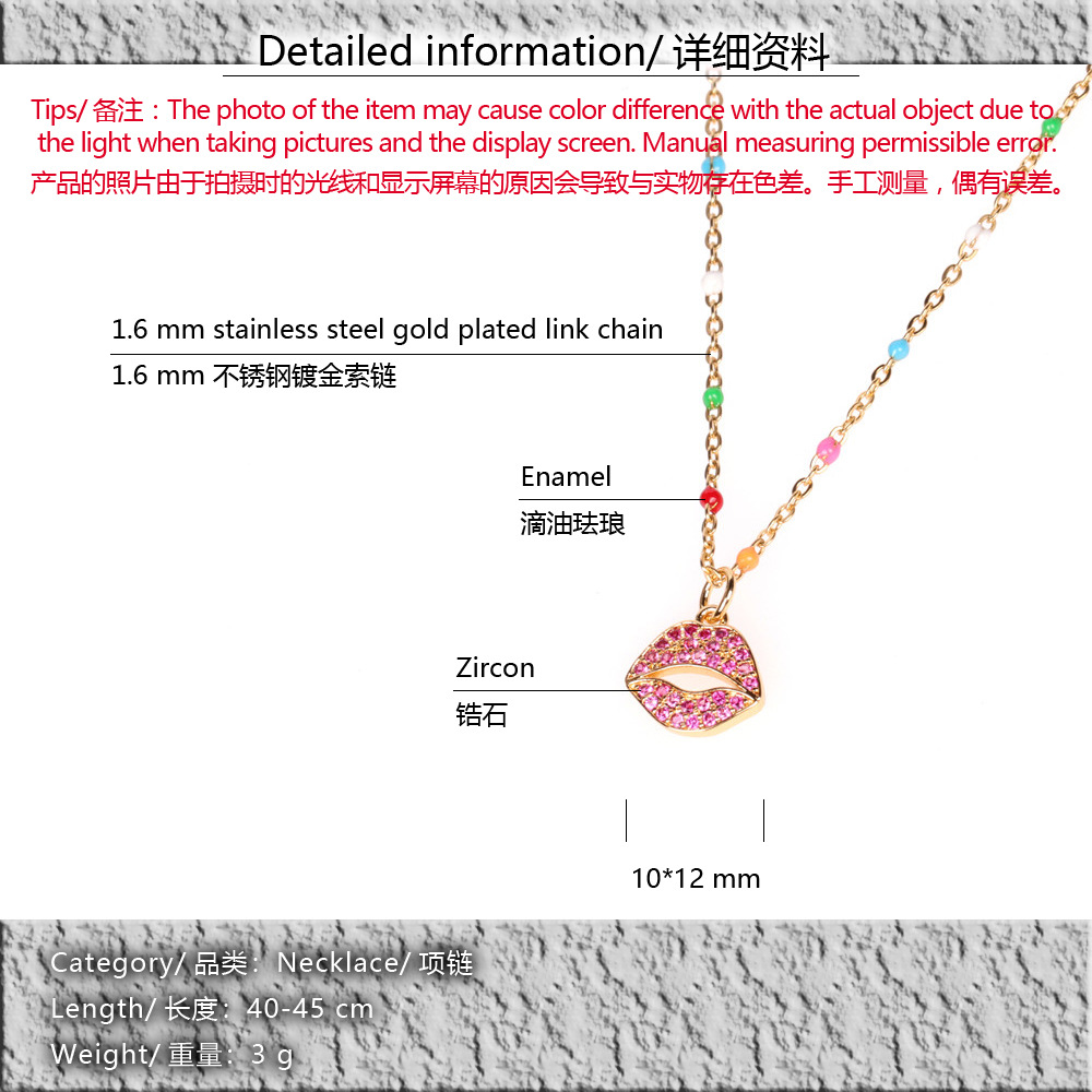 new red lip flame sexy red lip necklace diamond pendant short clavicle necklace wholesale