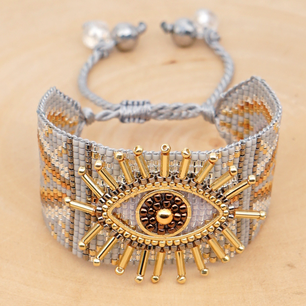 12g Weight No Inlaid Inlay Material Bracelets Classification Anniversary, Business, Travel Occasion Eye Pattern Unisex Gender Knitting Design Fashion Style European And American New Miyuki Rice Beads Hand-woven Turkish Devil Eyes Personality Stacking Wide Bracelet 10