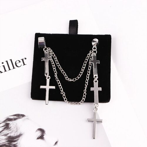  tassel earrings Europe and the United States Punk Rock Style cross ear clip earrings