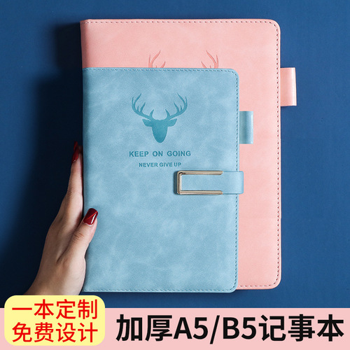 Deer buckle pink notebook work manual office meeting notebook thickened a5 business notepad