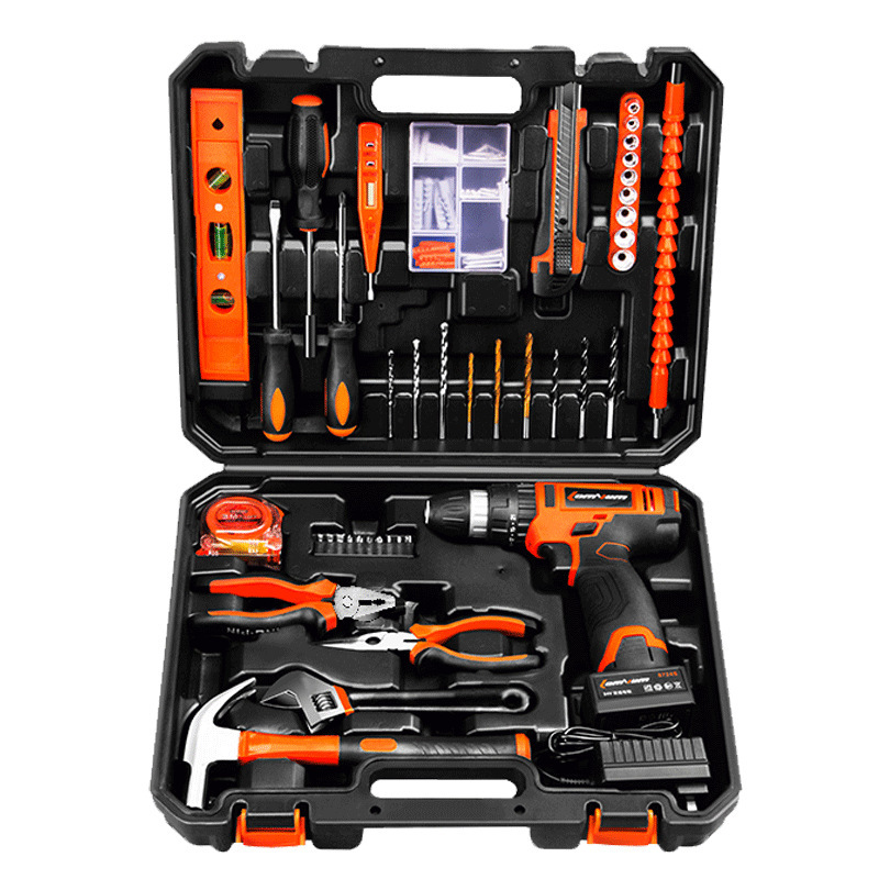 包邮龙韵锂电冲击钻家用工具箱套装电动螺丝刀双速手枪钻充电式手