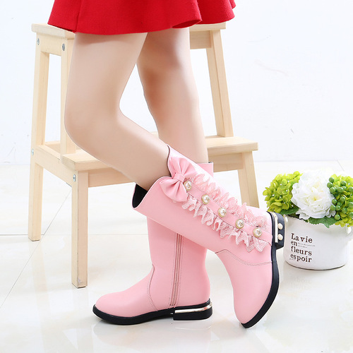 Girls' boots winter  new Korean style children's velvet princess leather boots medium and large children's high boots little girls' boots