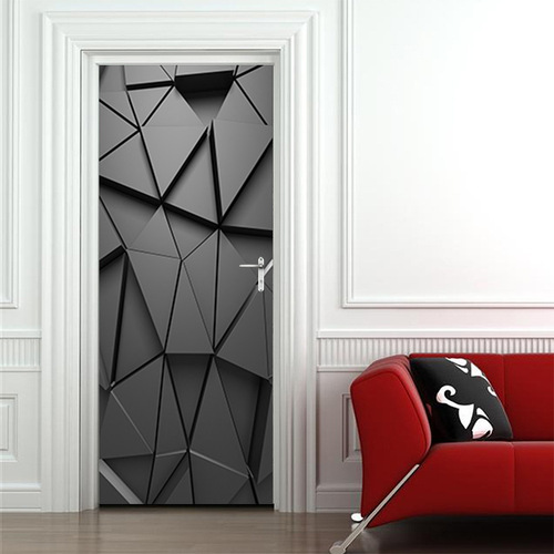 Creative 3D door stickers personality black geometric abstract polygon wooden door renovation background wall stickers