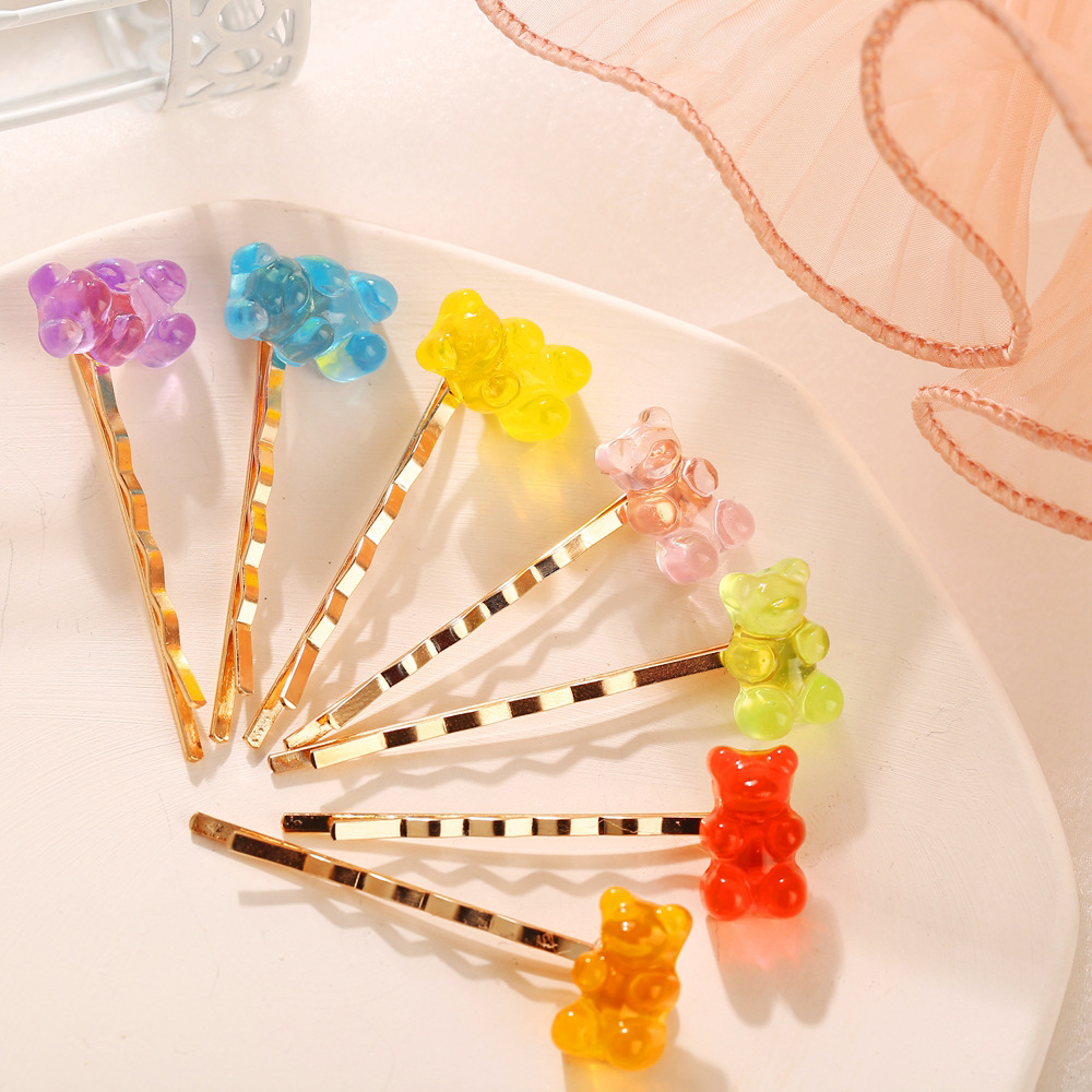 Nueva Moda Jelly Bear Candy Color Horquilla Creativo Retro Simple Barato Clip Lateral display picture 10