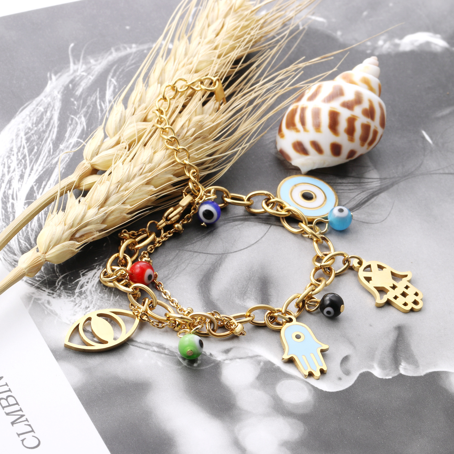 Fashion Devilu0027S Eye Hand Of Fatima Heart Shape Stainless Steel Bracelets