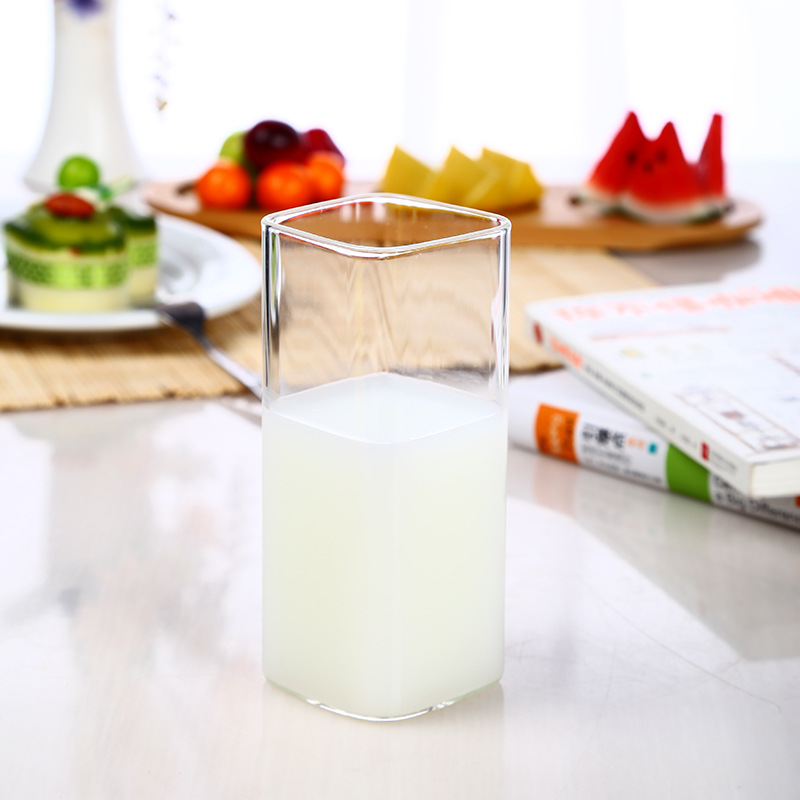 Taza de té de flor de vidrio recta cuadrada taza de leche juego de té de vidrio resistente al calor taza de desayuno de vidrio de una sola capa taza cuadrada