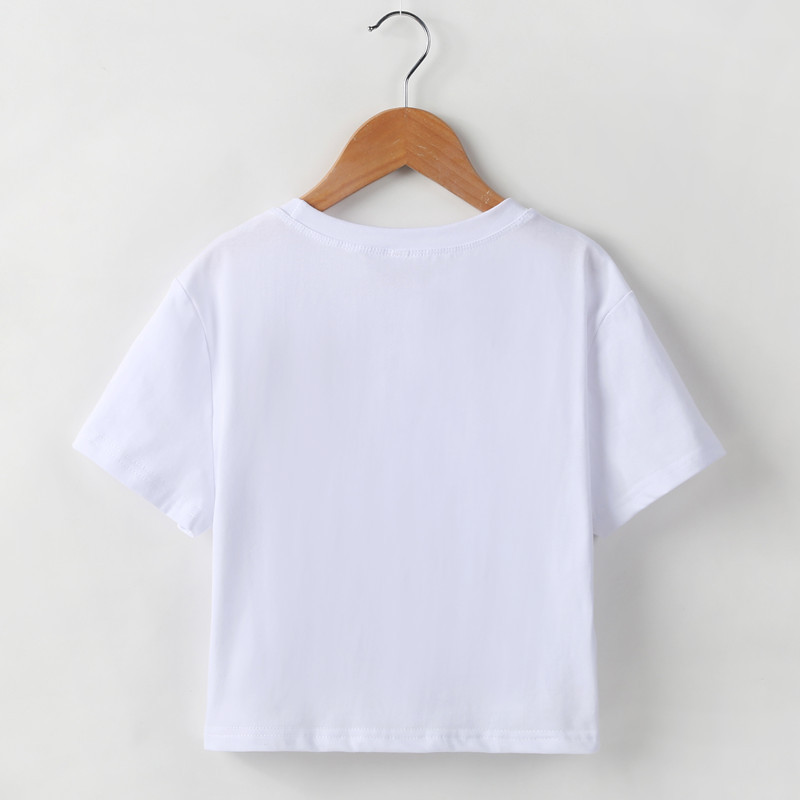 Letter Print Slim Round Neck Short-Sleeved Cropped T-Shirt NSOSY111812