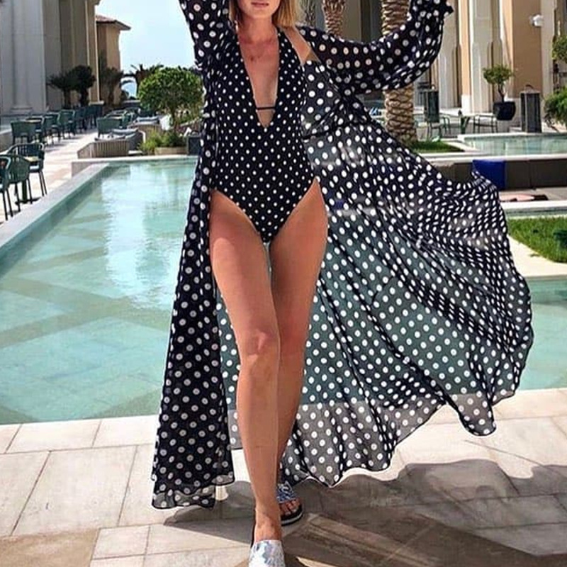 Loose Chiffon Polka Dots Cardigan Beach Cover-Up - Swimsuits - Uniqistic.com