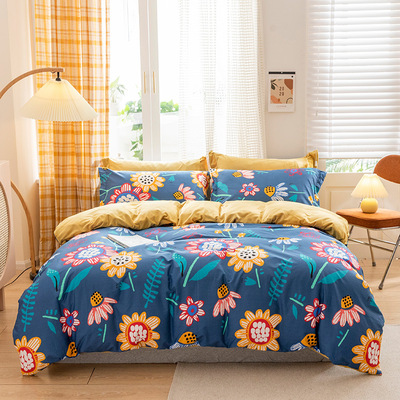 new pattern pure cotton crystal Coral milk Four piece suit winter Plush thickening Bed cover sheet