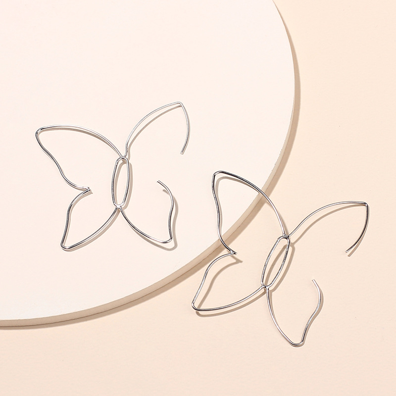 5g Weight Earrings Classification Wedding, Travel Occasion Women'S Gender Fashion Style White, Gold Color Fashion Simple Butterfly Line Hollow Earrings Simple And Large Earrings Wholesale Nihaojewelry 2
