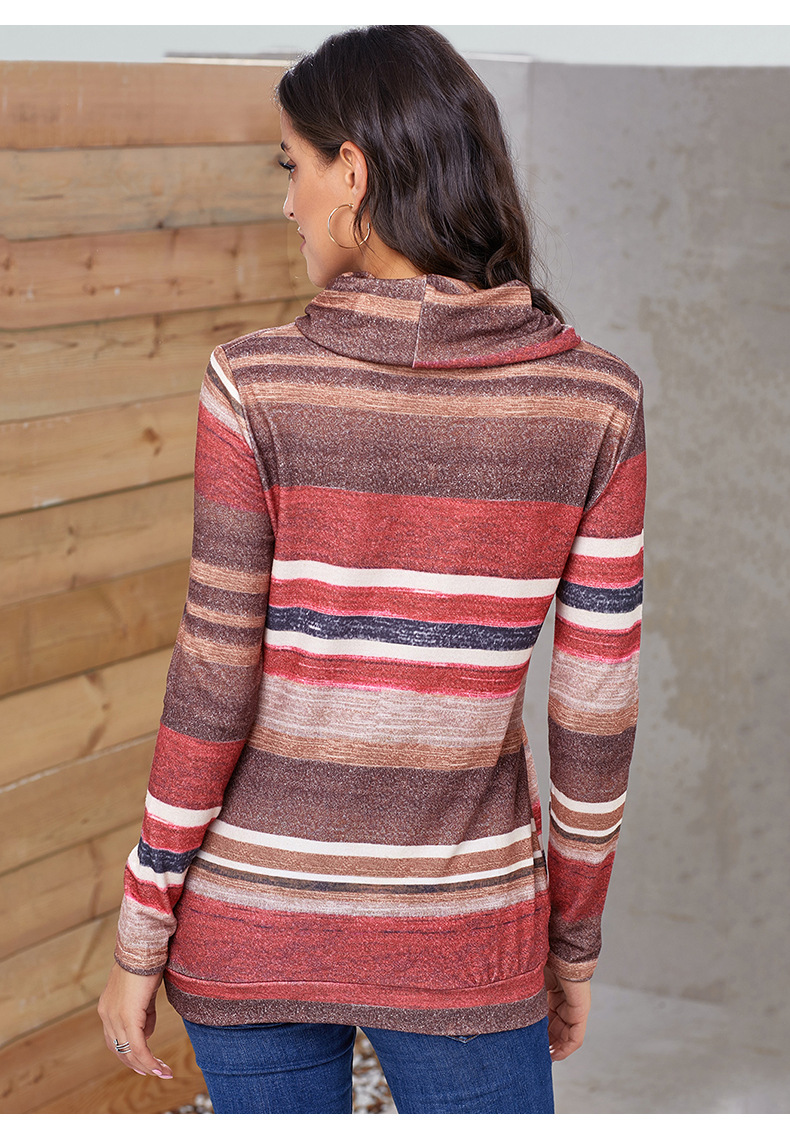 New autumn and winter women s mid-length pullover multicolor striped pocket long-sleeved ladies sweater NSSI2558