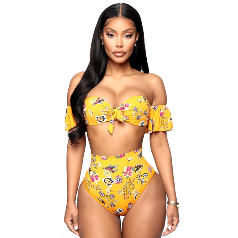 New Style Bikini High Waist Swimsuit European And American Digital Printing Sexy Swimsuit With Sleeves