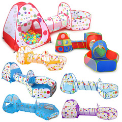 Wholesale various children's tents indoor playhouse folding three-piece set tunnel dot wave ocean ball pool fence