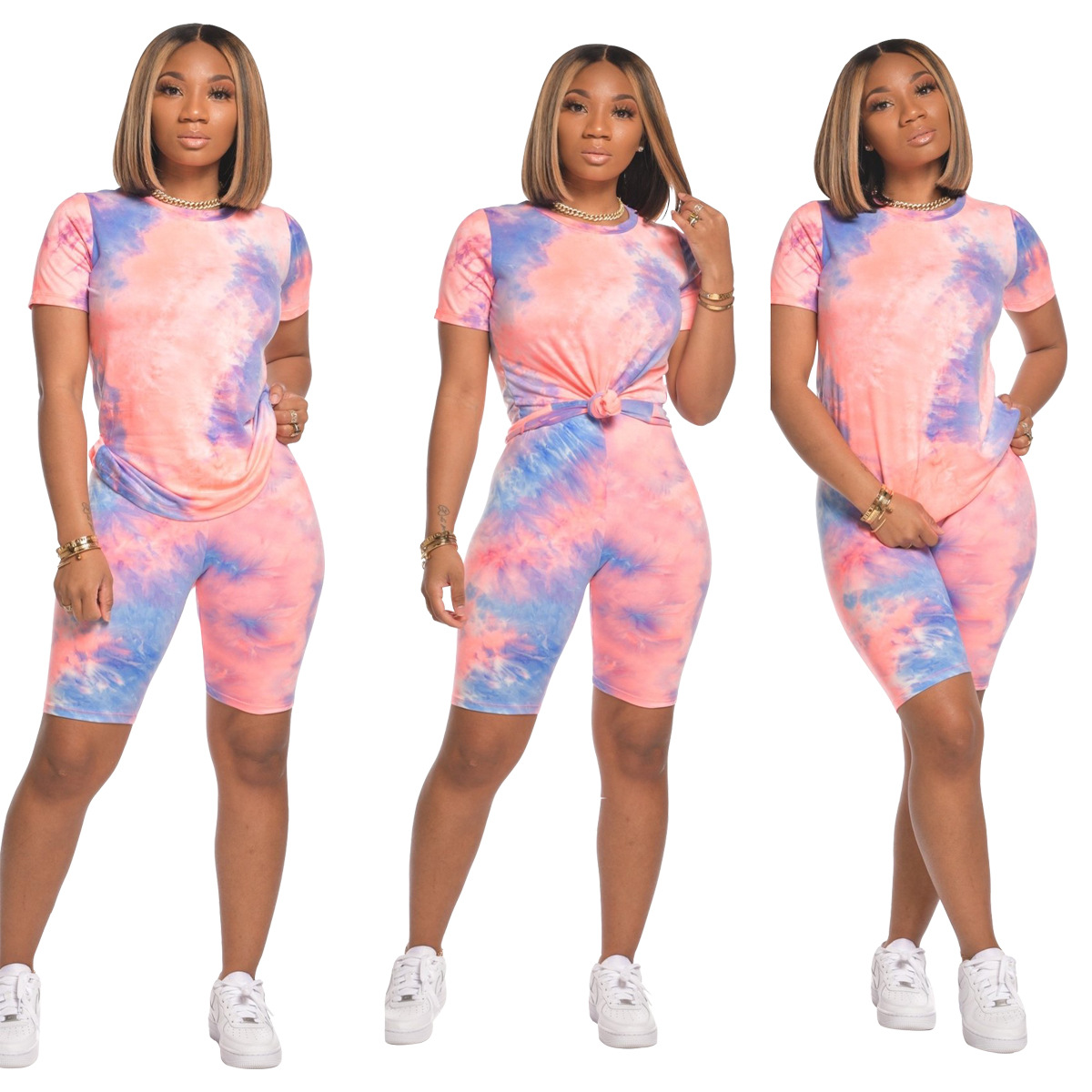 Casual Sports Print Round Neck Short-Sleeved Set NSSJW58862