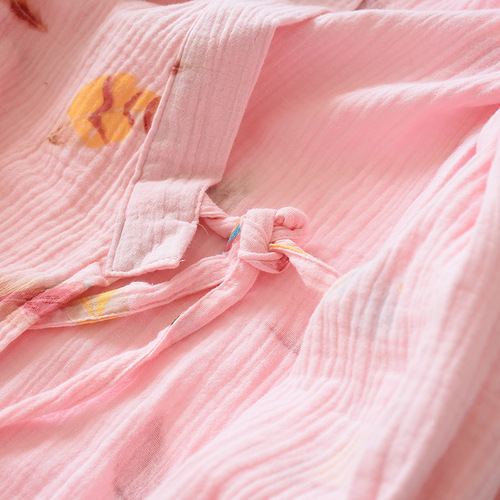 New Women's Summer Pure Cotton Hanfu Robe ⑨ Split Sleeve Japanese Double Layer Crepe Bath Robe 100% Cotton Sauna Pajamas