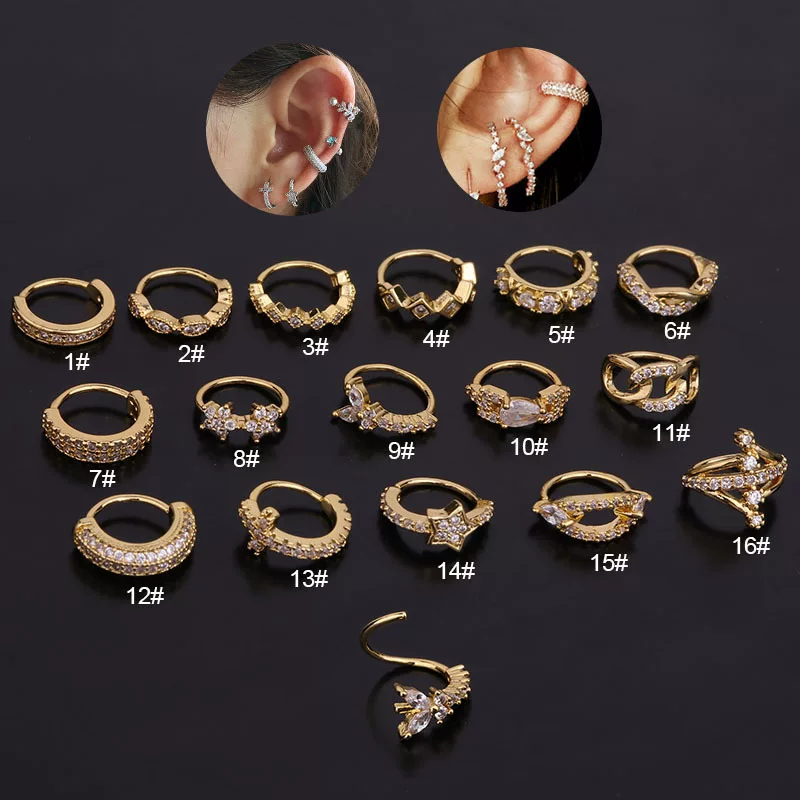 Zirconium, fashionable earrings, creative piercing, accessory, for import, micro incrustation, wholesale