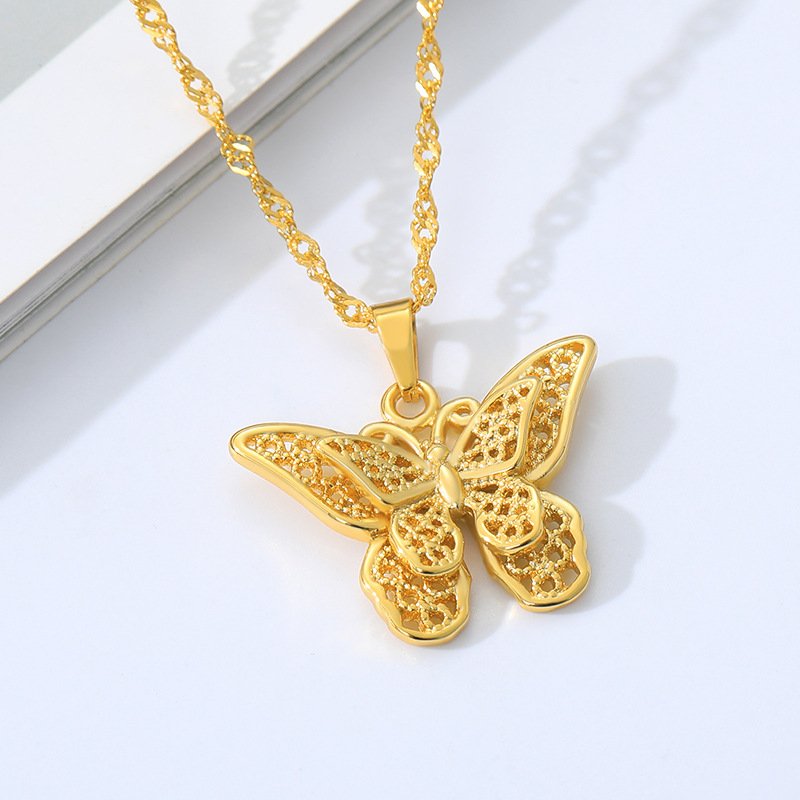 Fashion Butterfly Stainless Steel Copper Plating Hollow Out Pendant Necklace 1 Piece