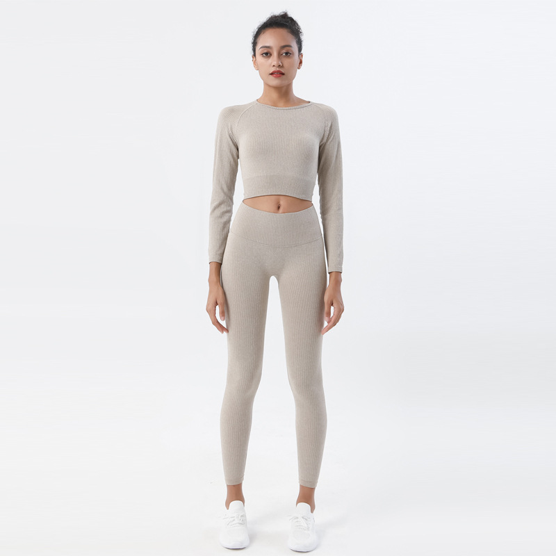 Nuevo europeo y americano Amazon pantalones de yoga de punto sin costuras traje de fitness nylon de secado rápido traje de yoga traje de manga larga mujeres