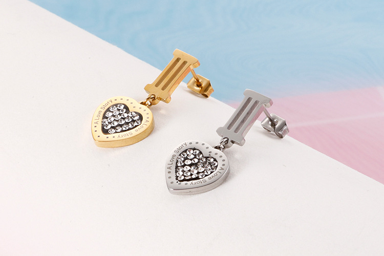 fashion heart-shaped stainless steel Roman numerals neckalce earrings set wholesale Nihaojewelry