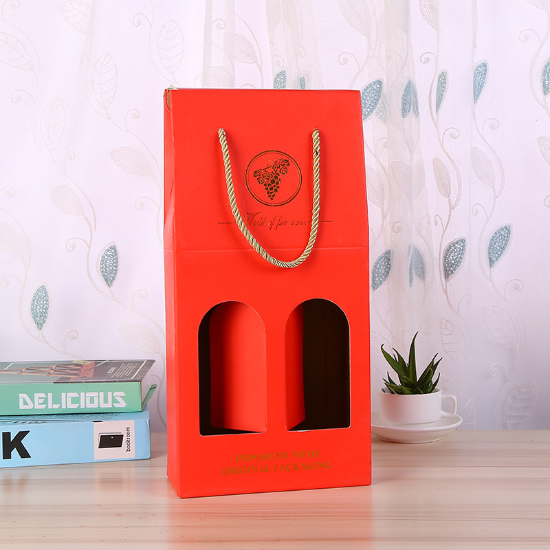 新款手提红酒礼袋 精美红酒两只装 时尚商务红酒双支装批发